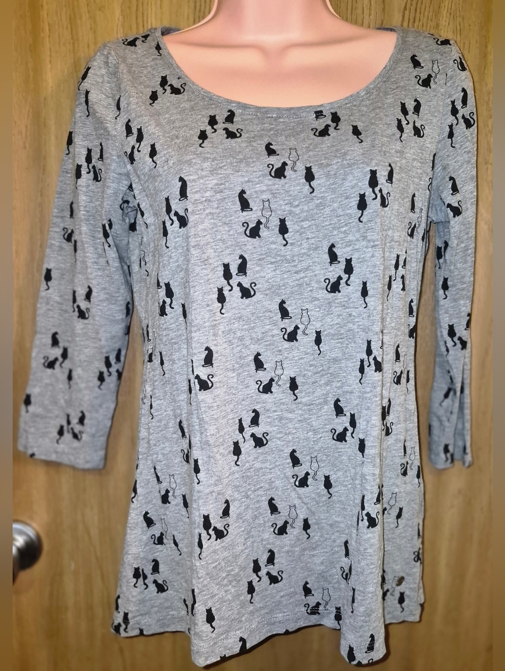 Gray Black Cat Shirt Tee Top Esprit Size L 1/2 Sleeve Cotton Blend